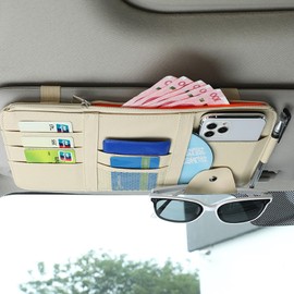 Organizador Visera para Auto, Organizador Parasol Coche, Multifuncional Bolsa de Almacenamiento Visera para Almacenar Pequeños Objetos en Automóviles para Gafas de Sol ,Tarjeta ,Bolígrafos (Gris)