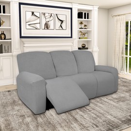 Easy-Going 100% Dual Waterproof Recliner Sofa Cover, 8-Pieces Stretch Relining Couch Cover with Pocket, Jacquard 3 Seat Sofa Slipcover Leakproof Washable (Sofa, Light Gray)