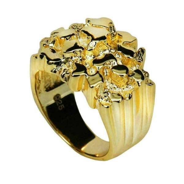 Harlembling Men's 14k Gold Plated REAL Solid 925 Sterling Silver
