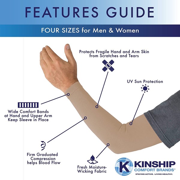 Kinship Comfort BrandsÂ®Â Arm Compression Sleeves Support for Arm Muscles for Men & Women | Lymphedema | Arthritis | Moisture Wicking Fabric | UV Sun Screen | 1 & 3 Pair | Sizes S,M,L,XL (Black, Small)