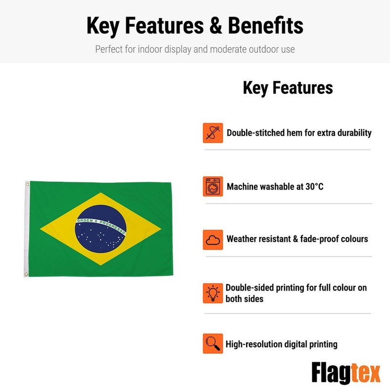 Flagtex Brazil Flag 5ft x 3ft (150cm x 90cm) -