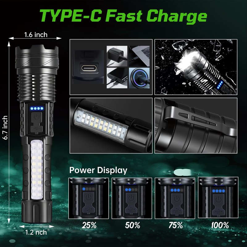 Rechargeable Flashlights High Lumens, 7Modes Flashlight Rechargeable, Super Bright LED