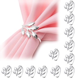 Pack of 12 Napkin Rings, Silver, Leaves Appearance Napkin Buckles, Napkin Rings, Elegant Napkin Rings, Buckles for Weddings, Christmas, Family Celebrations, Table Decoration