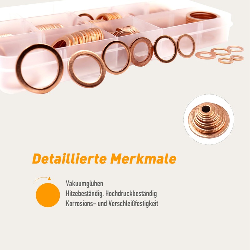 DIYoung 320pcs Copper Sealing Rings Assortment Flat Washers Set Locking