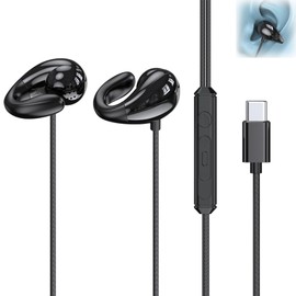 Type C Earbuds, Wired with Mic, Does Not Block Your Ear, Open Ear, C Type Wired Headset, Gaming Earphones, Answer/End Calls, Volume Control, IPX Waterproof, Lightweight, Compatible with Most USB Type