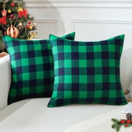 JOTOM Christmas Plaids Tartan Linen Throw Pillow Covers Buffalo Check Plaids Cushion Cover for Home Sofa Car Decorative Pillowcases Set of 2 60 x 60cm (Green and Black)