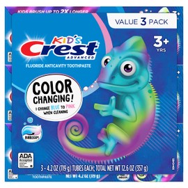 Crest Advanced Kid's Fluoride Toothpaste, Bubblegum Flavor, 4.2 oz, 3 Count, Color-Changing Anticavity Toothpaste