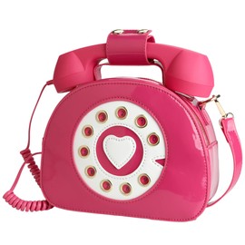 QiMing Retro dial telephone Crossbody Shoulder Bag,Pu Movable microphone Purse for Women