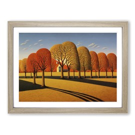 Minimalist Autumn Forest H1022 Framed Print for Living Room Bedroom Home Office Décor, Wall Art Picture Ready to Hang, Oak A4 Frame (34 x 25 cm)
