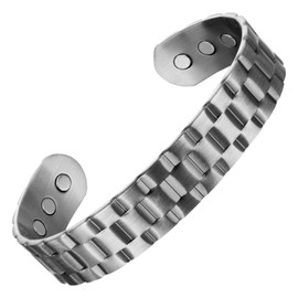 MagEnergy Copper Bracelet for Men 99.9% Pure Copper Bangle 7.3" Adjustable with 6 Magnets (Silver)