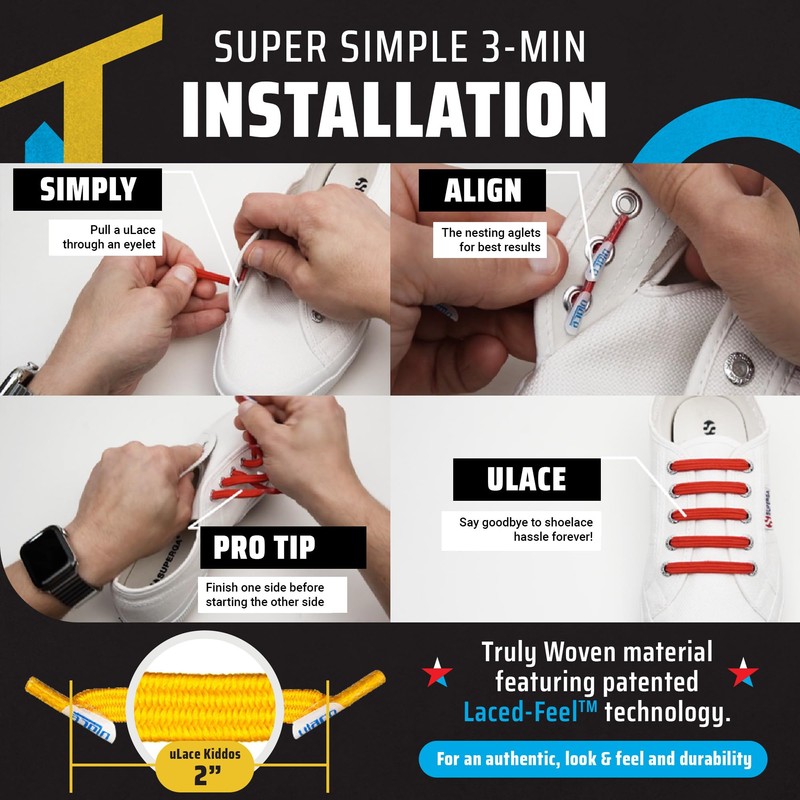 uLace Kiddos No-Tie Shoelaces - Elastic Shoe Laces for Sneakers