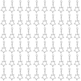 AUEAR, 60 Pack Silver Star Shaped Spring Snap Keychains Clip Metal Key Chains Pentagram Hanging