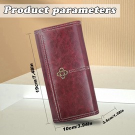 AdiStylinno Woman’s Wallet, Long Vintage Oiled Leather Large Capacity Flower Clutch Bag (Red)