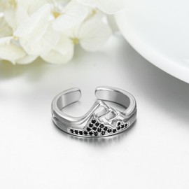 Flpruy Mountain Ring For Women Sterling Silver Adjustable Mountain Hill Ring with Black Cubic Zircon Keep Climbing Inspirational Gifts for Sister Nature Lovers