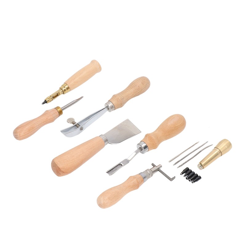 Leather Working Tools Set Log Color Curved Handle DIY Hand