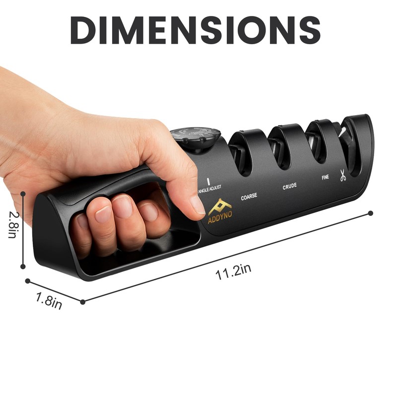 ADDYNO 4-in-1 Knife Sharpener with Angle Guide, Adjustable Edge,3-Stage Coarse–Sharpen–Fine