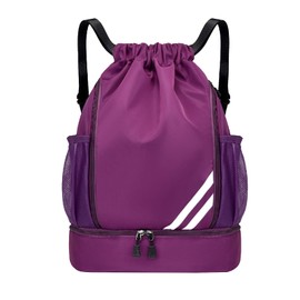 Adfuenom Gym Bag for Boys Women Men Children Sports Bag Sports Backpack Sports Bag with Drawstring Shoe Compartment Swimming Backpack Basketball Bag Backpack Sports Football Bag Waterproof, purple, L