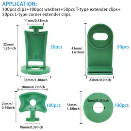 300pcs Greenhouse Accessories,100pcs Greenhouse Clips,100pcs Washers,50pcs T Type Extender Clips, 50pcs L Type Corner Extender Clips, Green House Twist Clips For Inside Greenhouses