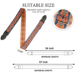 AZOR Guitar Strap with Pick Pocket for Acoustic Electric Guitar Bass, Vintage Woven Guitar Strap Adijustable,Genuine Leather Ends,with Strap Button 1 Pair Strap Locks and 3 Guitar Picks(21047)