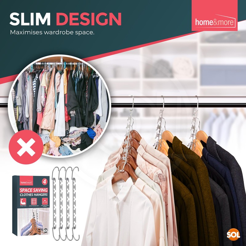 SOL 4pk Space Saving Hangers for Clothes, Create Up to