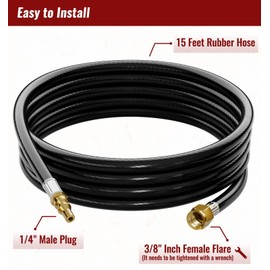 CALPOSE 15 FT RV Propane Quick Connect Hose for RV to Grill, 3/8 Female Flare Fitting x 1/4 Full Flow Male Plug, BBQ Quick Release LP Gas Line