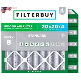 Filterbuy 20x20x4 Air Filter MERV 8 Essential Dust & Allergy Defense (6-Pack), Electrostatic Pleated HVAC AC Furnace Filters Replacement, Made in USA (Actual Size: 19.50 x 19.50 x 3.63)