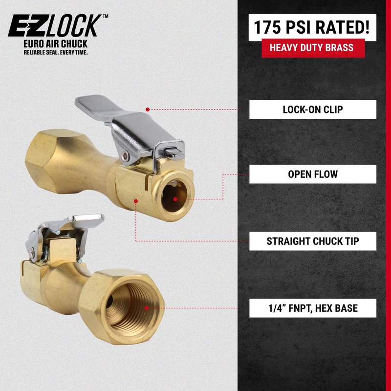 Milton EZ-Lock™ Air Chuck, Heavy Duty Brass Straight Lock-on Air
