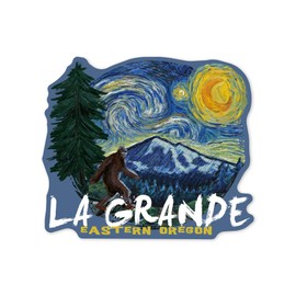 Die Cut Sticker La Grande, Oregon, Bigfoot, Van Gogh Starry Night, Vinyl Sticker 3 to 6 inches, (Waterproof Decal for Cars, Water Bottles, Laptops, Coolers), Large