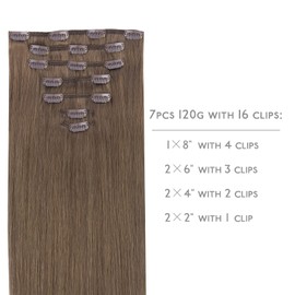 WENNALIFE Clip in Hair Extensions Human Hair 22 Inch 120g 7pcs Light Ash Brown Hair Extensions Clip in for Women Real Human Hair Double Weft Rallonge Cheveux Humain Extension Real Hair Extensions