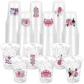 60 Pcs 50's Party Plastic Cups 12oz,1950's Rock and Roll Disposable Cups Back to 50s Retro Party Tableware 50's Theme Party Decorations for 50's Theme Birthday Party Music Party Supplies