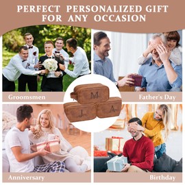 Janhavi Gifts for Father's Day, Waterproof Laser Engraved Initials & Mountain, Make Up Bag for Traveling Men's Accessories Organizer Groomsmen Gifts for Him Travel Essentials(Medium, Yellow Brown, K)