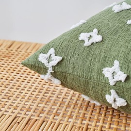 EMEMA Decorative Throw Pillow Covers Rhombic Jacquard Pillowcase Cushion Case Square for Couch Sofa Bed Living Room Bedroom Set of 2, 18x18 Inch, Sage Green