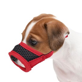 Adjustable Dog Muzzle Breathable Mesh Muzzles for Small Medium Large Dogs Soft Nylon Dog Mouth Guard Pet Safe Anti Biting Dog Muzzle for Prevent Barking Chewing (Red, S)