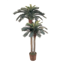Nearly Natural 5033 6ft. & 4ft. Sago Palm Double Potted Silk Tree,Green,Small stalk: 48"h, Large stalk: 72"h
