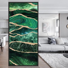 LiveInUrban Original Hand Drawn Marble Frosted Texture Privacy Window Film, Static Cling Double-Sided Glass Covering Decor for Bathroom Living Room, Galaxy Emerald Green,16.9"x39.37"x2PCS