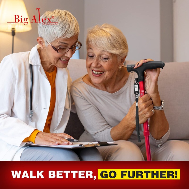 BigAlex Folding Walking Cane with LED Light,Pivoting Quad Base,Adjustable Walking