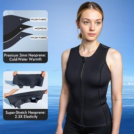 PAWHITS Women’s Wetsuit Top, 3mm Neoprene Wetsuit Jacket Vest, Sleeveless Wet Suits for Women Scuba Diving Surfing Sailing Swimming (L)