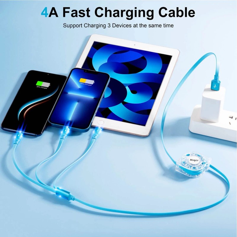 Miger USB C Multi Fast Charging Cable 4A [2Pack/4Ft] Retractable