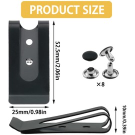 MTQY Belt Clip for Leather Craft 4 Sets Black Metal 52.5x25mm Double Holes Holster Sheath Clasp with Rivets Spring Buckle Hook