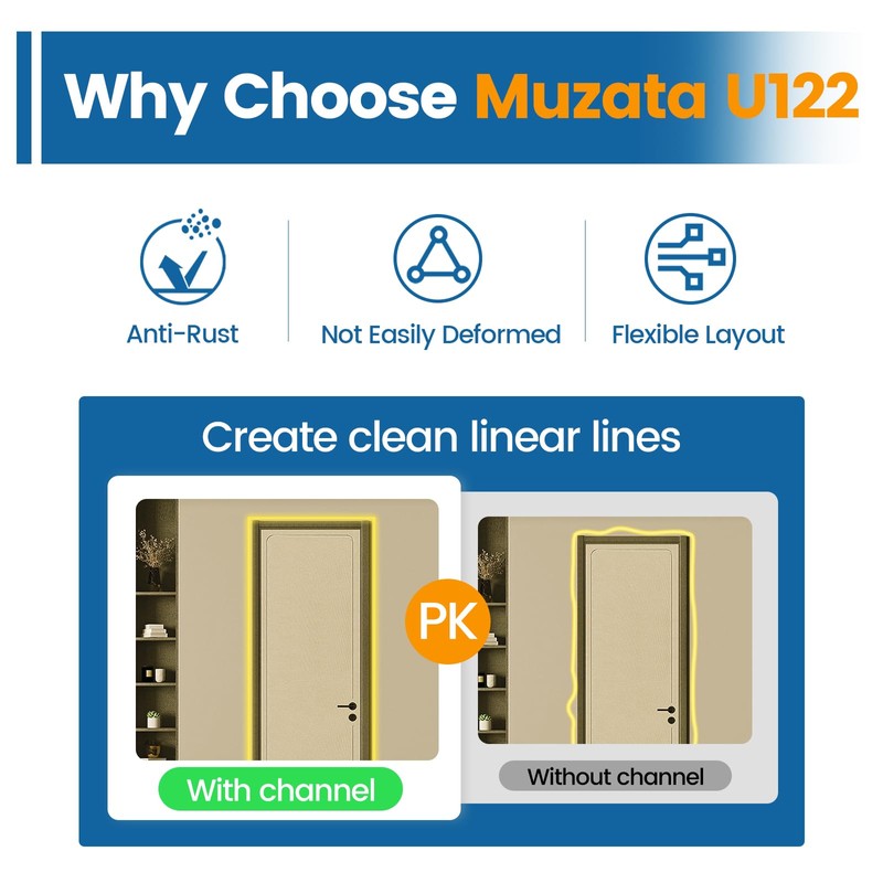 Muzata 12Pack 16.5" Rope Lights Channel U Shape Aluminum Rectangle