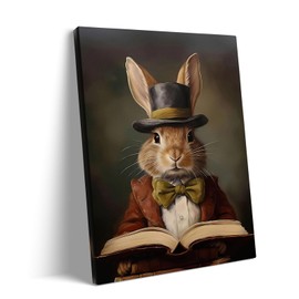 Easter Canvas Wall Art, Adorable Bunny Reading Book Pictures Print Framed Art, Vintage Rabbit Springtime Oil Painting Wall Artwork for Living Room Farmhouse Dorm Aesthetics Decor 24x30inch