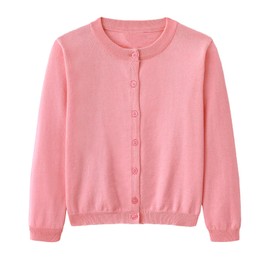 Miccina Girls Cardigan Sweater School Uniforms Toddler Long Sleeve Button Knit Solid Sweaters Tops Dark Pink