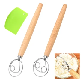 Srvauyea 2 Stücke Dänischer Teigbesen, Brotteigmischer, 13 Zoll Dänische Teig Schneebesen， Brotteig Schneebesen Mixer, Dänischer Schneebesen mit Mehlschaber für Küche, Brot, Teig, Kuchen, Gebäck