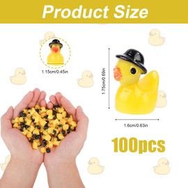 XIHIRCD 100pcs Yellow Resin Ducks, Mini Resin Cowboy Ducks with Hat Cute Tiny Ducks Mini Duck Ornaments Tiny Duck Accessories for DIY Garden Landscape Dollhouse Decoration School Home