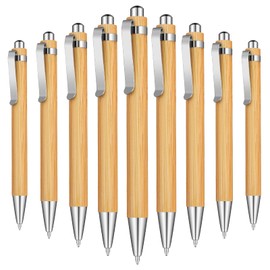 Bamboo Wooden Retractable Ballpoint Pen Black Ink 1 mm Pens Engraved Journaling Pen Refills Products Set Pens for Gifts Writing Office School Supplies (12 Pieces)
