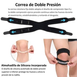 Rodillera Deportiva con Soporte Doble para Rótula, Correa de Soporte Del Tendón Rotuliano, Rodillera Gym Ajustable Para Tendinitis, Artritis, Correr, Ciclismo, Senderismo, 1 Pieza, Negro