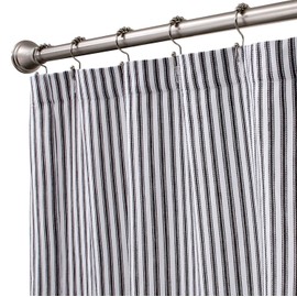 Cackleberry Home Black and White Ticking Stripe Woven Cotton Shower Curtain 72 Inches W x 72 Inches L