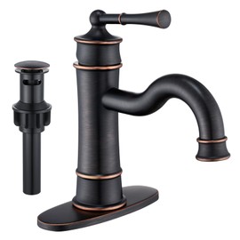NAUKWAN Bathroom Sink Faucet, Single Handle 1 or 3 Hole Vanity Basin Faucets with Deck Plate, Vintage Long Arc Spout Solid Brass Faucet for Sink with Pop-up Drain Assembly Oil Rubbed Bronze NL-2201ORB