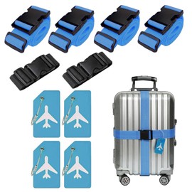 Pack of 4 Luggage Straps & 4 Luggage Tags & 2 Pieces Add a Bag Luggage Straps, Luggage Strap Strap, Adjustable Luggage Straps, Eye-catching Luggage Strap for Suitcases (Light Blue)