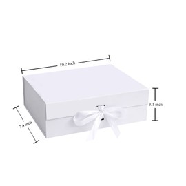 Gift Box with Lid,10.2x7.4x3.1 Inches Gift Boxes with Ribbon and Magnetic Closure for Wrapping Gifts (White)